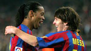 Imagen de Leo festejando su primer gol en Barcelona